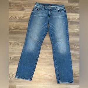 NYDJ Jessica Relaxed Boyfriend Denim Blue Jeans Paint Splatter Womens size 8